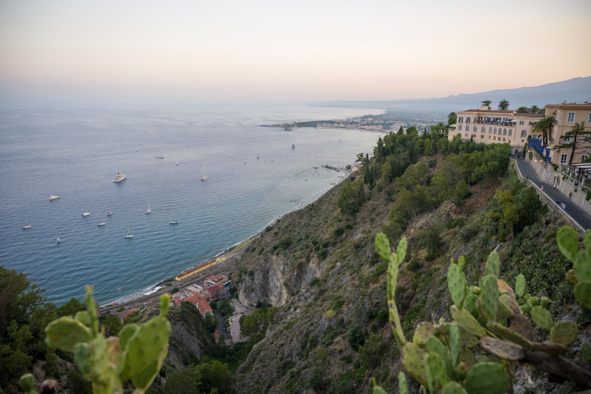A wedding in Taormina — the coastline seen from the hilltop town
